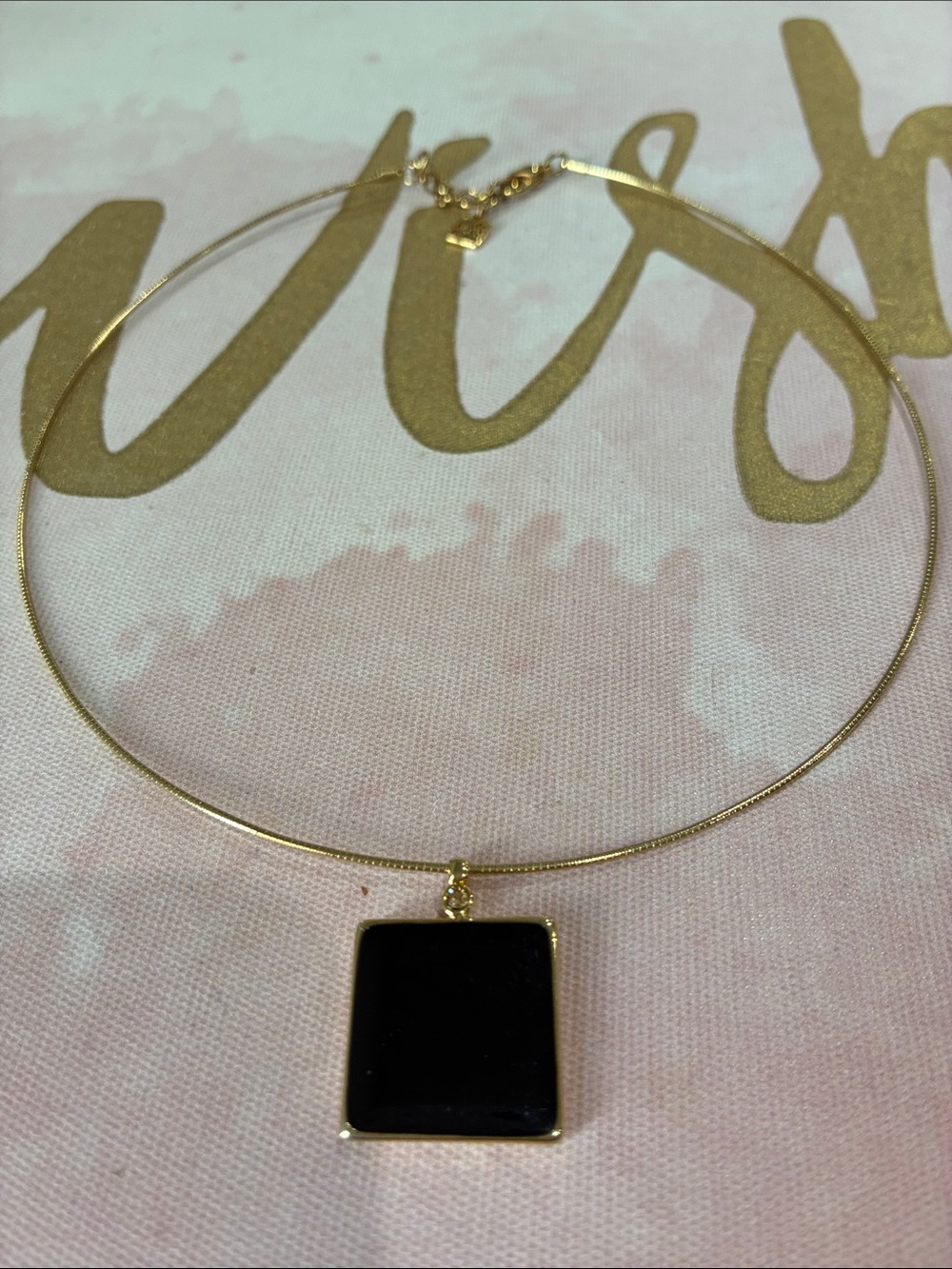 Anne Klein Gold-Tone Choker with Black Square Pendant